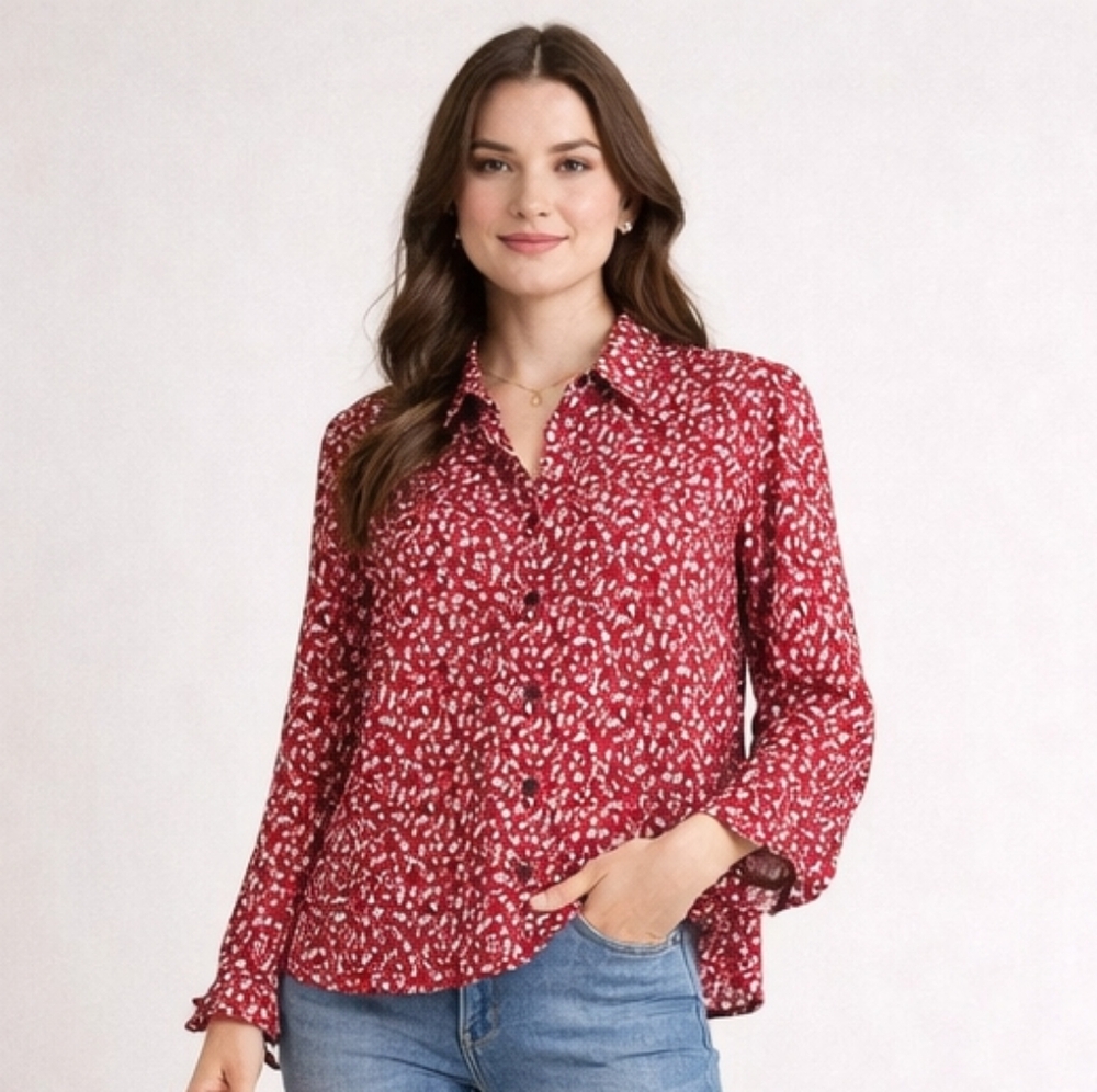 Lafayette 148 New York Red Cotton Linen SP Oversized Blouse